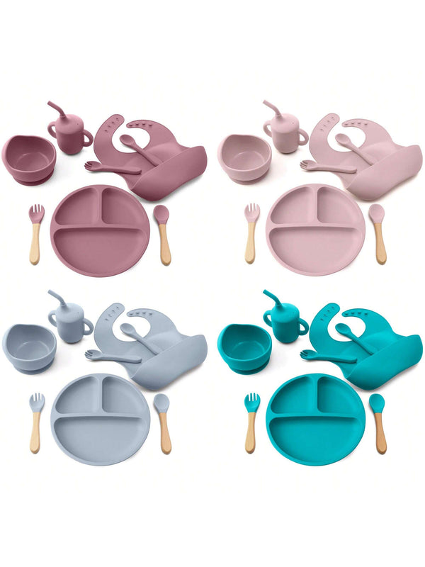 Set Tavoline për Foshnja nga Silikoni me Emër të Personalizuar - 8 Copë me Tigan me Thithëse, Tanjera, Çamçakëz dhe Vegla të Buta - Dhurata të Adhuruara për Dushin e Foshnjës dhe Rastet Speciale