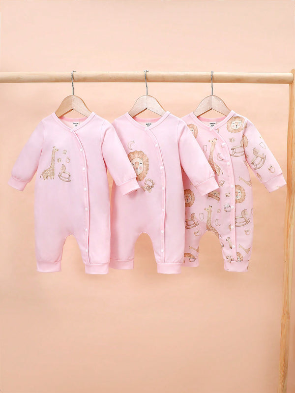 Set prej 3 pjesësh për djem të vegjël – Tuta njëcopëshe me mëngë të gjata, me figura të bukura luani dhe xhirafe, ideale për vjeshtë