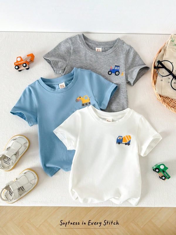 Set veshjesh të thurura për djalë me print makinash dhe ariu karikaturë – 3 pjesë